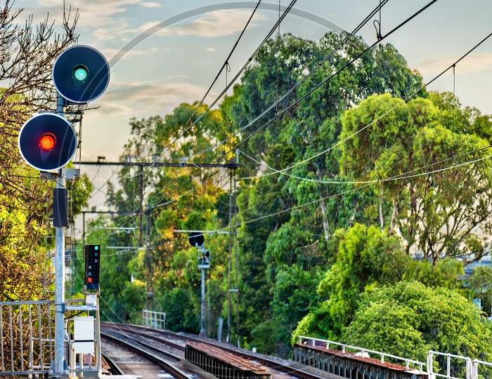 Railway Signal In Melbourne, Australia