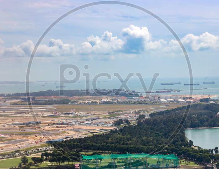 Aerial View Of Changi Airport in Singapore From Flight Window