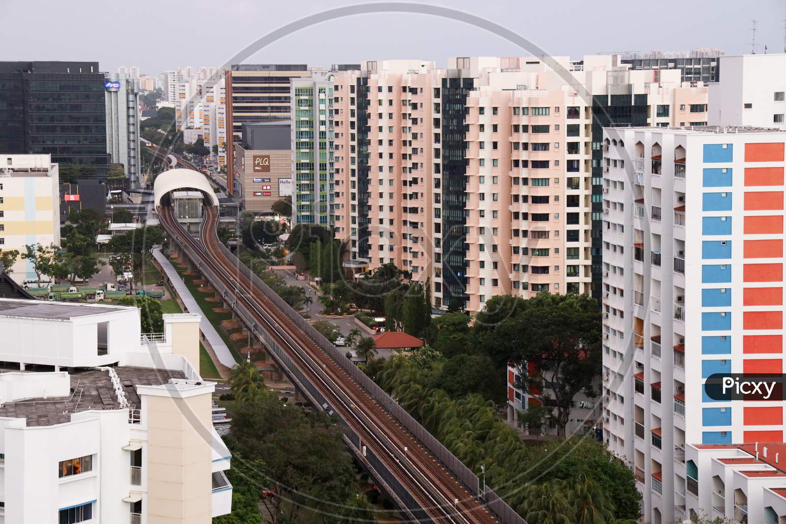 Aerial View Of  High Rise Buildings And  Metro Track  in Geylang , Singapore