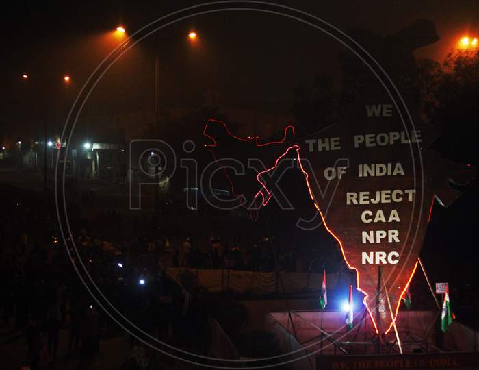 People Take Part In A Sit In Protest Against NRC, CAA And NPR At Shaheen Bagh In New Delhi