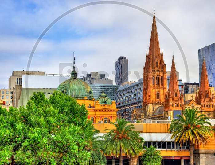 Flinders Street Station And St Paul'S Cathedral In Melbourne