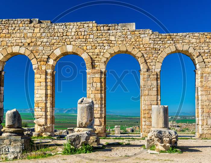 Ruins Of A Roman Basilica At Volubilis, Morocco