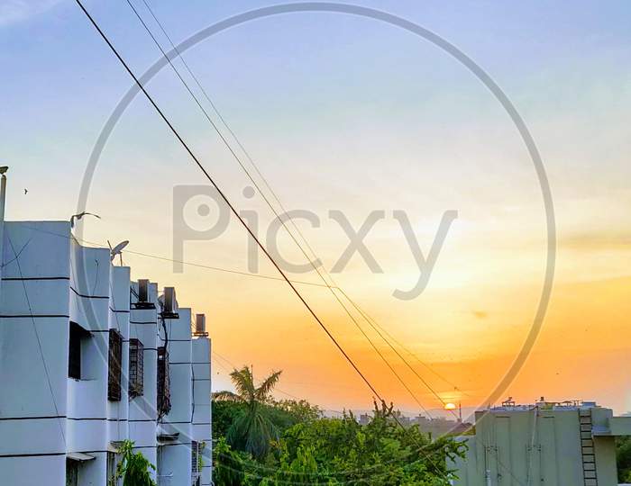 Sunset Over Residential Buildings