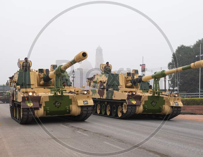 Indian Army K9 Vajra Self Propelled Howitzers Practicing for Republic Day Parade, Delhi