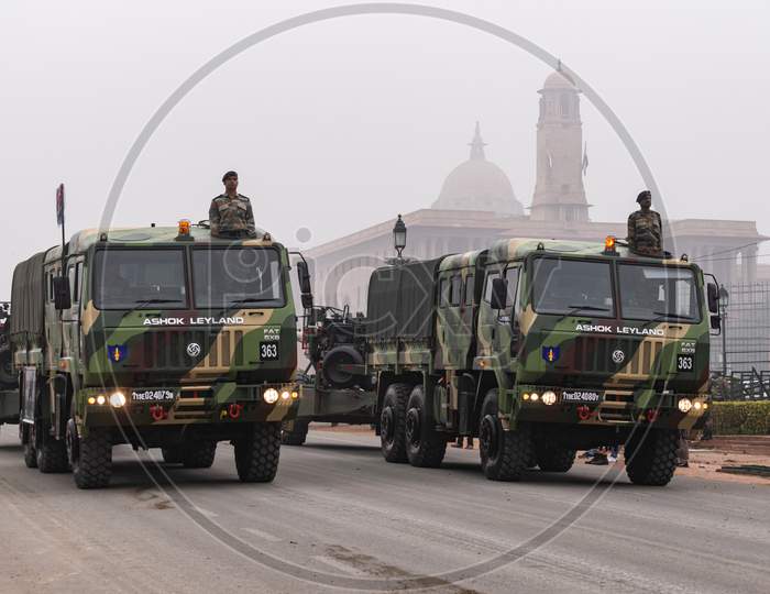 Indian Army Vehicles Practicing for the Republic Day parade in New Delhi