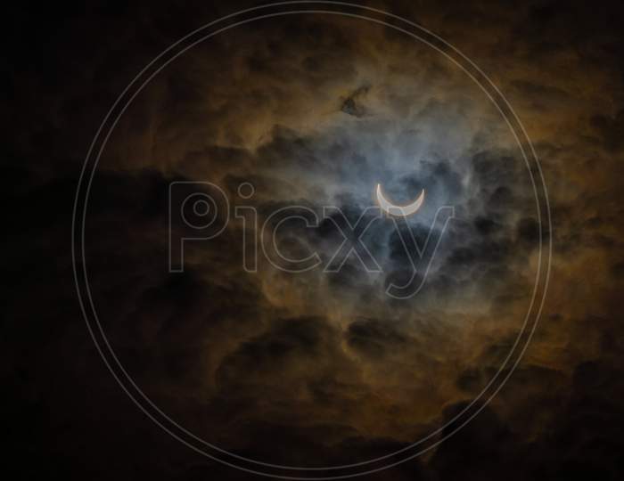 Solar Eclipse Sun in Dark Sky Background