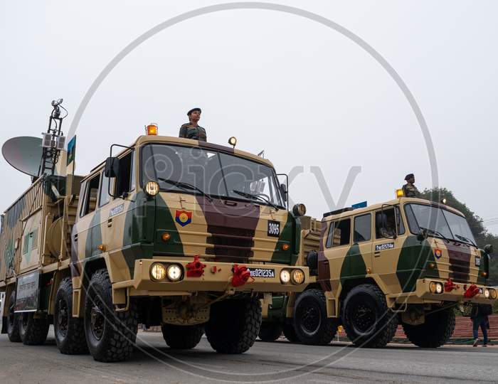 Indian Army Vehicles Practicing for the Republic Day parade in New Delhi