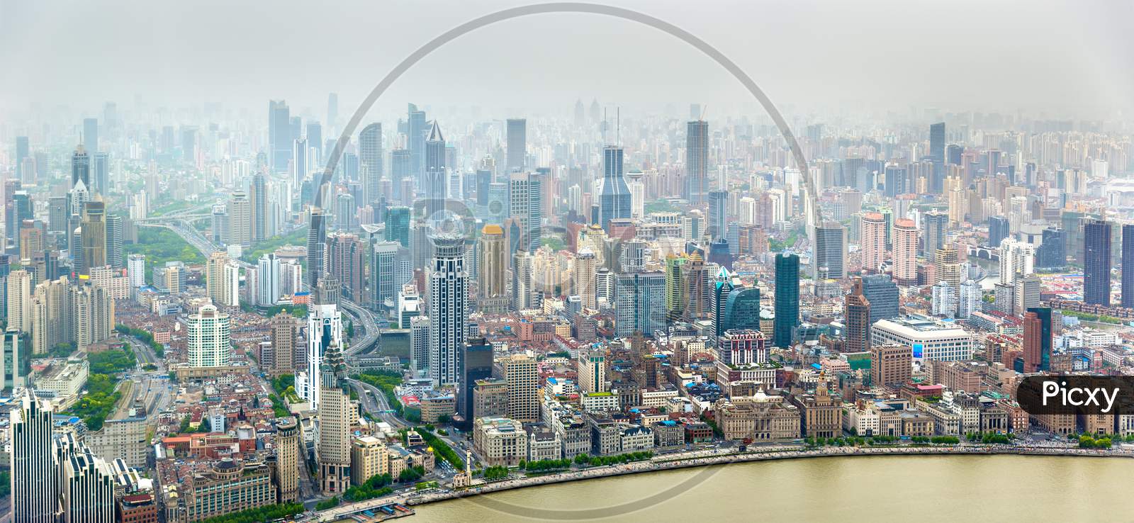Aerial Panorama Of Shanghai City Centre