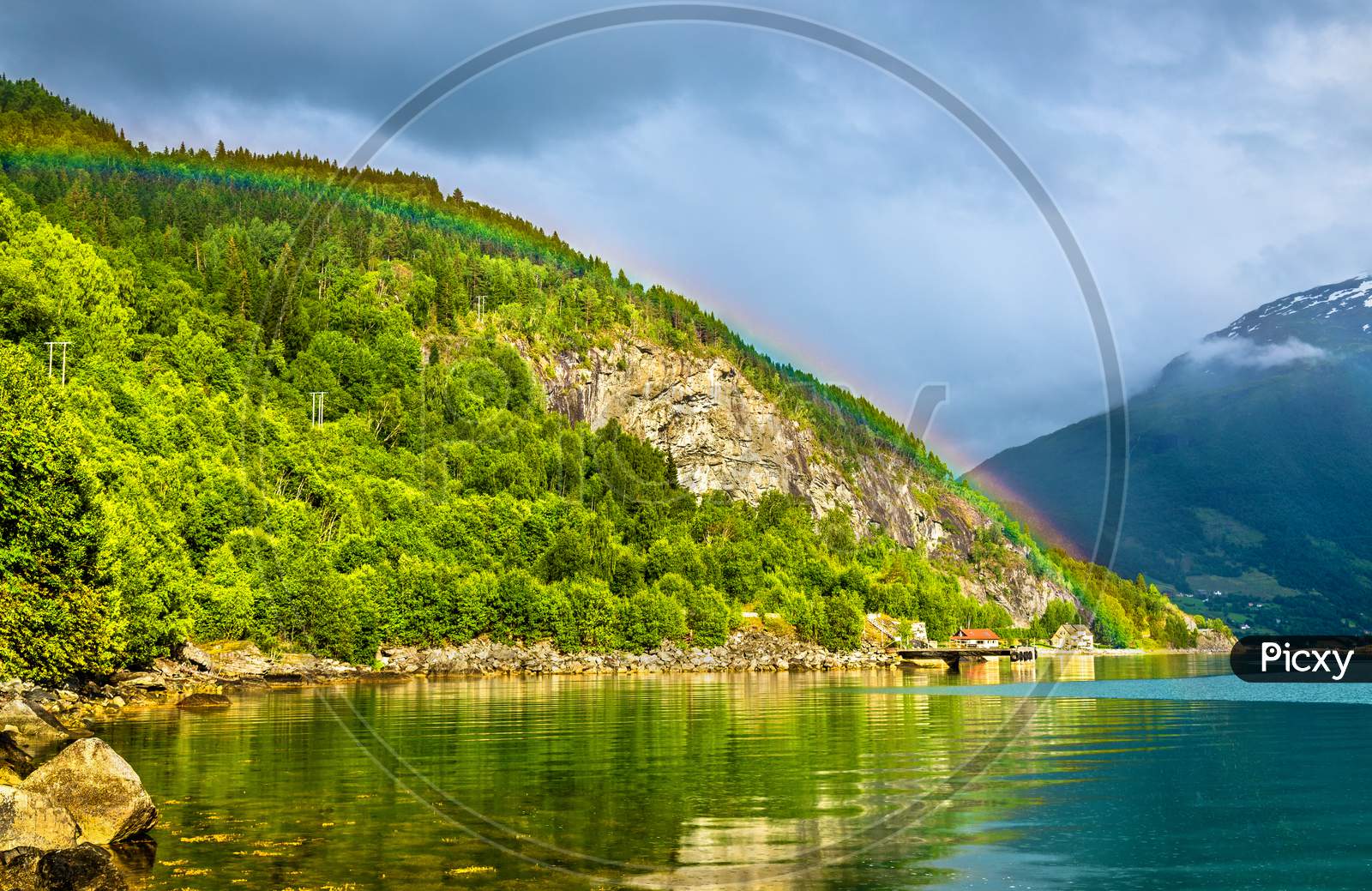 Rainbow Above Nordfjorden Fjord Near Loen - Norway
