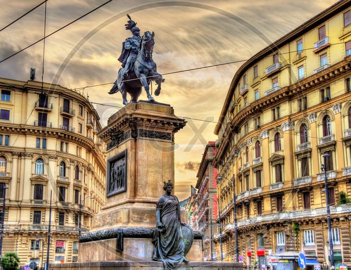 Equestrian Statue Of Victor Emmanuel Ii On Piazza Giovanni Bovio In Naples