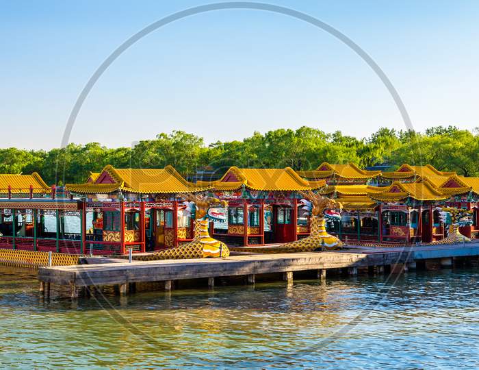 Traditional Chinese Boats On Kunming Lake At The Summer Palace - Beijing