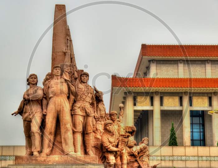 Revolutionary Statues At The Mausoleum Of Mao Zedong In Beijing
