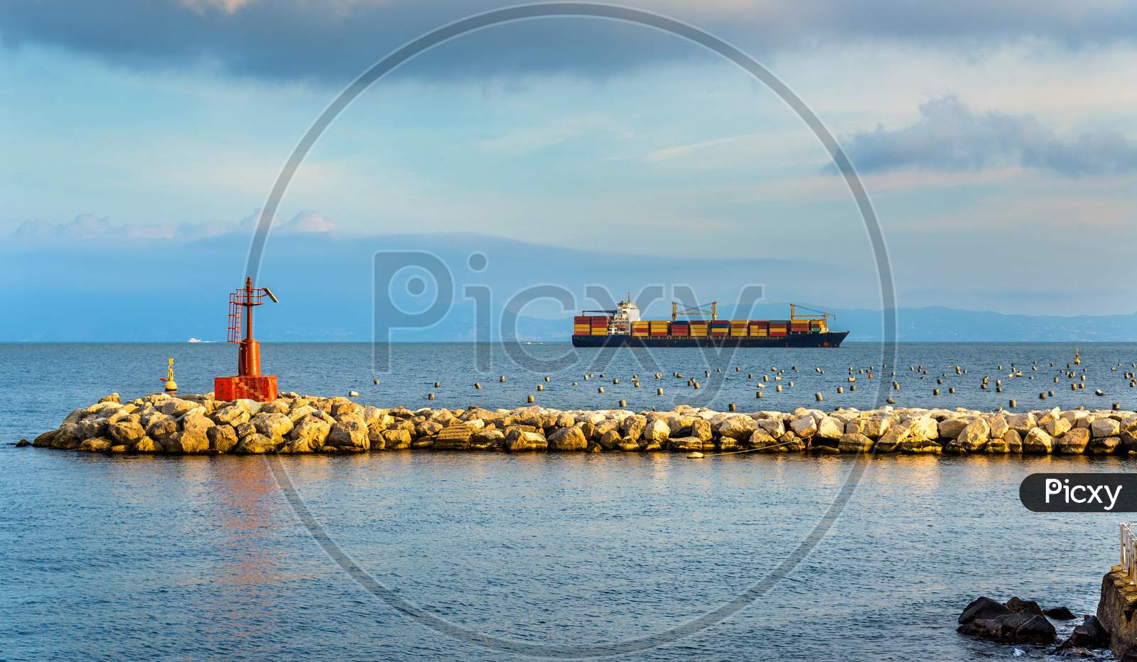Container Ship In The Gulf Of Naples
