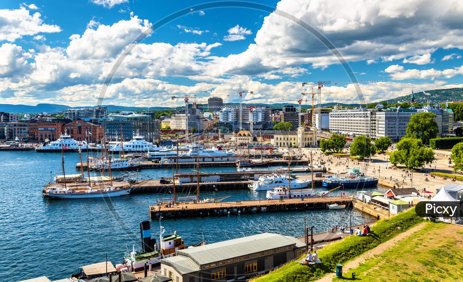 Oslo Harbour With Boats And Yachts Near The City Hall Square