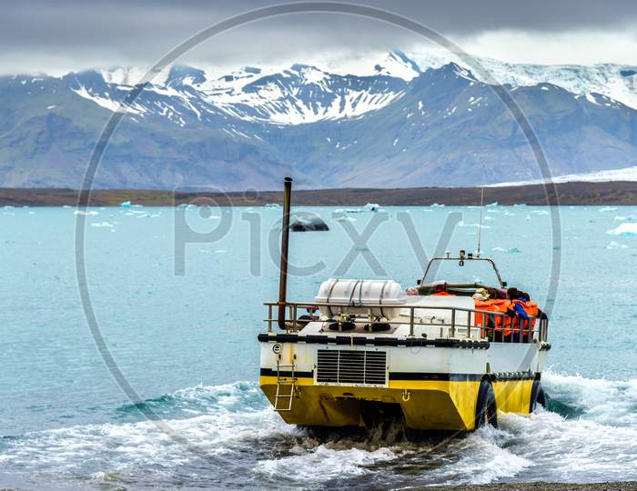 Amphibious Vehicle In Jokulsarlon Glacier Lagoon - Iceland