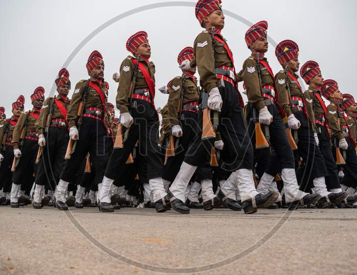 The Corps of Army Air Defence of the Indian Army Doing parade rehearsal for 71st Republic Day 2020