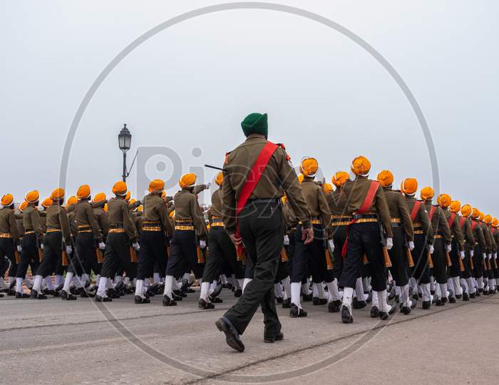 Sikh Light Infantry Soldiers of Indian Army doing parade rehearsals for 71st REPUBLIC DAY 2020