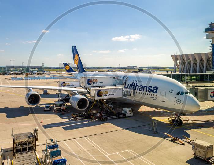 Lufthansa Airbus A380 At Frankfurt International Airport