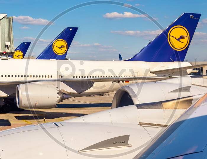 Lufthansa Aircrafts At Frankfurt International Airport