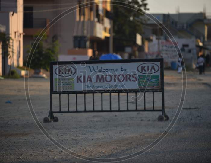 Barricades With Welcome To KIA Motors In Anantapur City