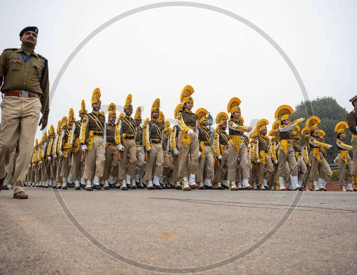 The Central Industrial Security Force (CISF), a Central Armed Police Force, Doing parade rehearsal for 71st Republic Day 2020
