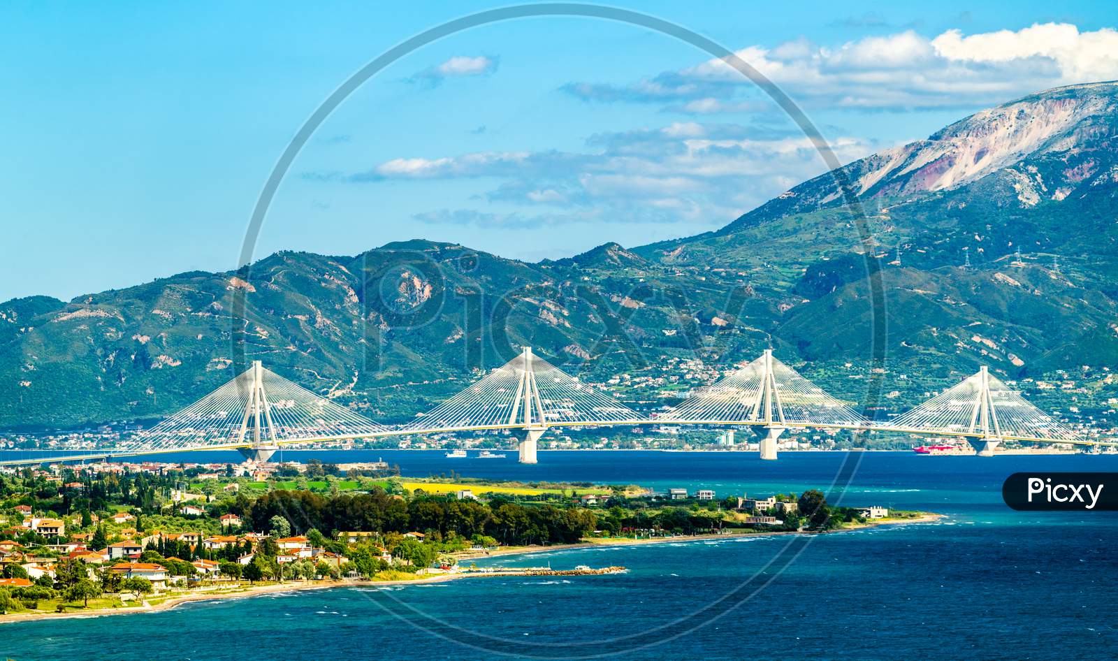 Rio-Antirrio Bridge Across The Gulf Of Corinth In Greece