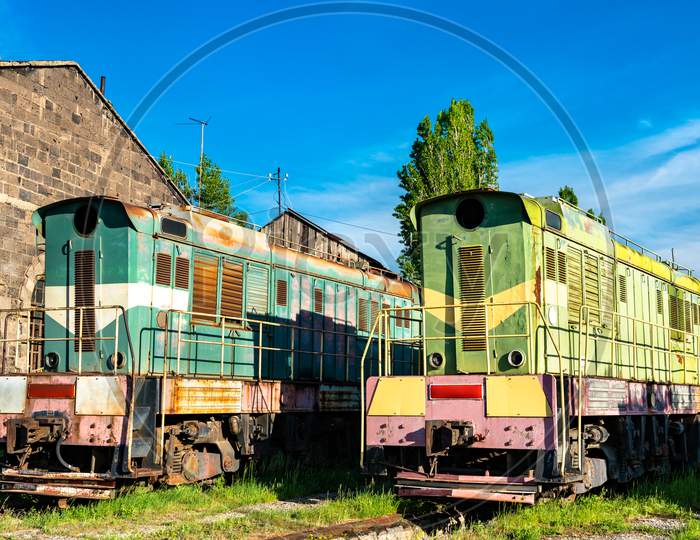 Old Rusty Diesel Locomotives At Gyumri Depot In Armenia