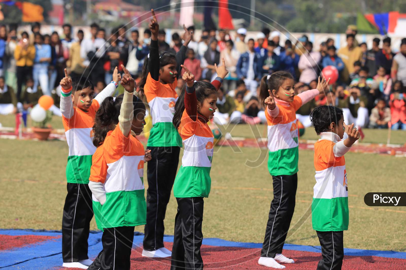 School Girls Performing For Patriotic Songs At Republic Day Parade