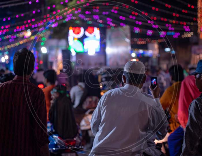 Muslim Devotees In Led Light Decorated Streets in Yakutpura