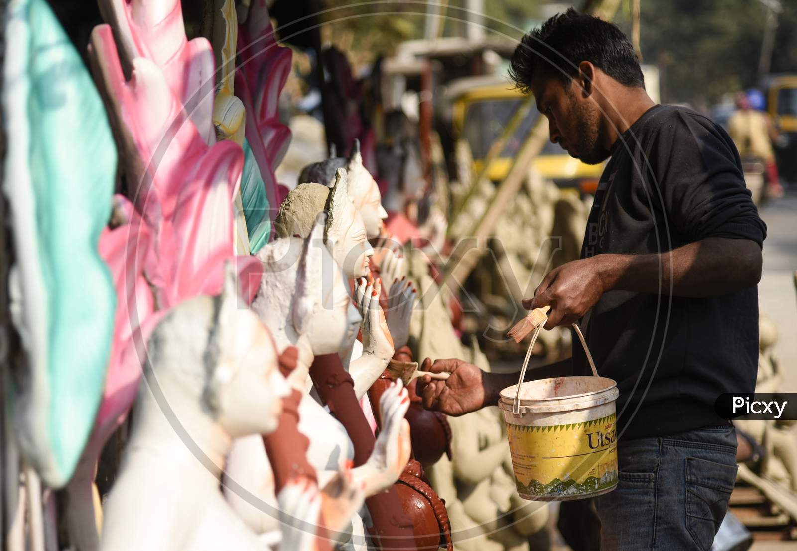 Preparation Of Sawaswati Puja , An Artist Working In Workshop Of Saraswati Idols Ahead Of Saraswati Puja, In Guwahati