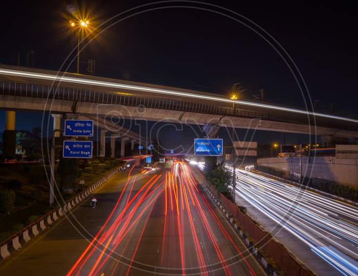 Road with light trail