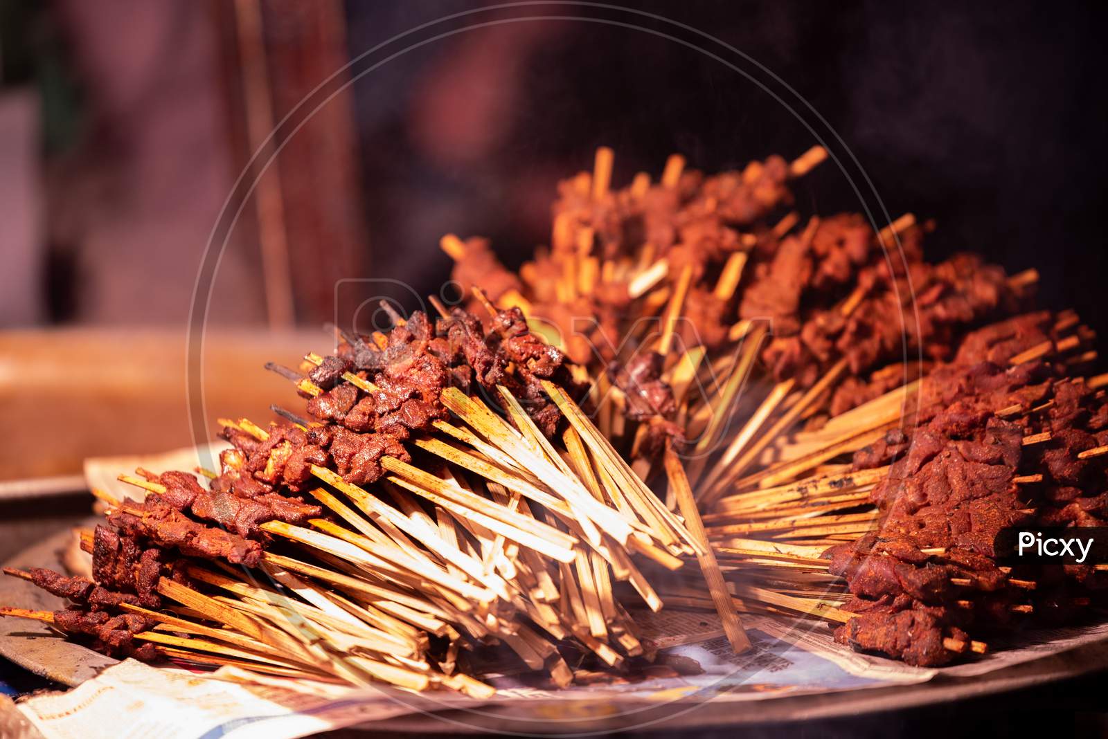 Meat Kabab  Sticks  At A Street Food Vendor Stall