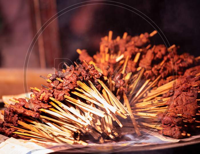 Meat Kabab  Sticks  At A Street Food Vendor Stall