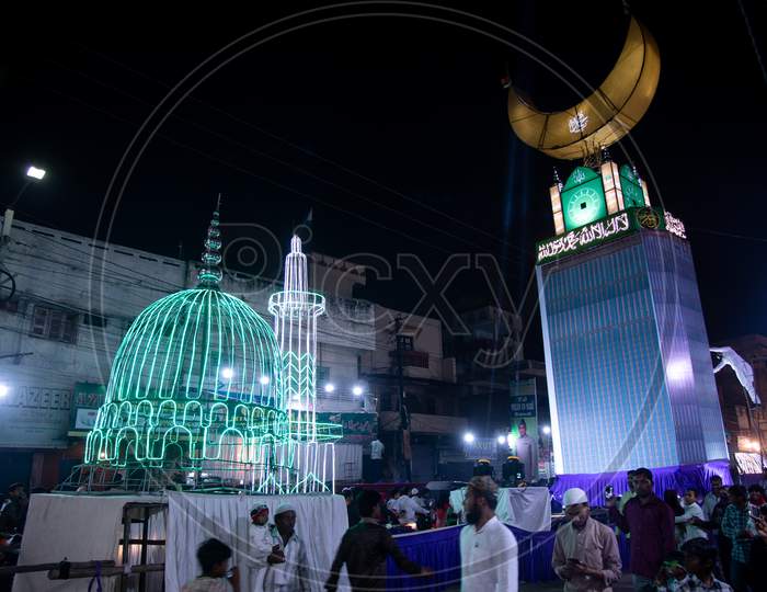 Muslim Devotees In At a Mosque During Festival In Hyderabad