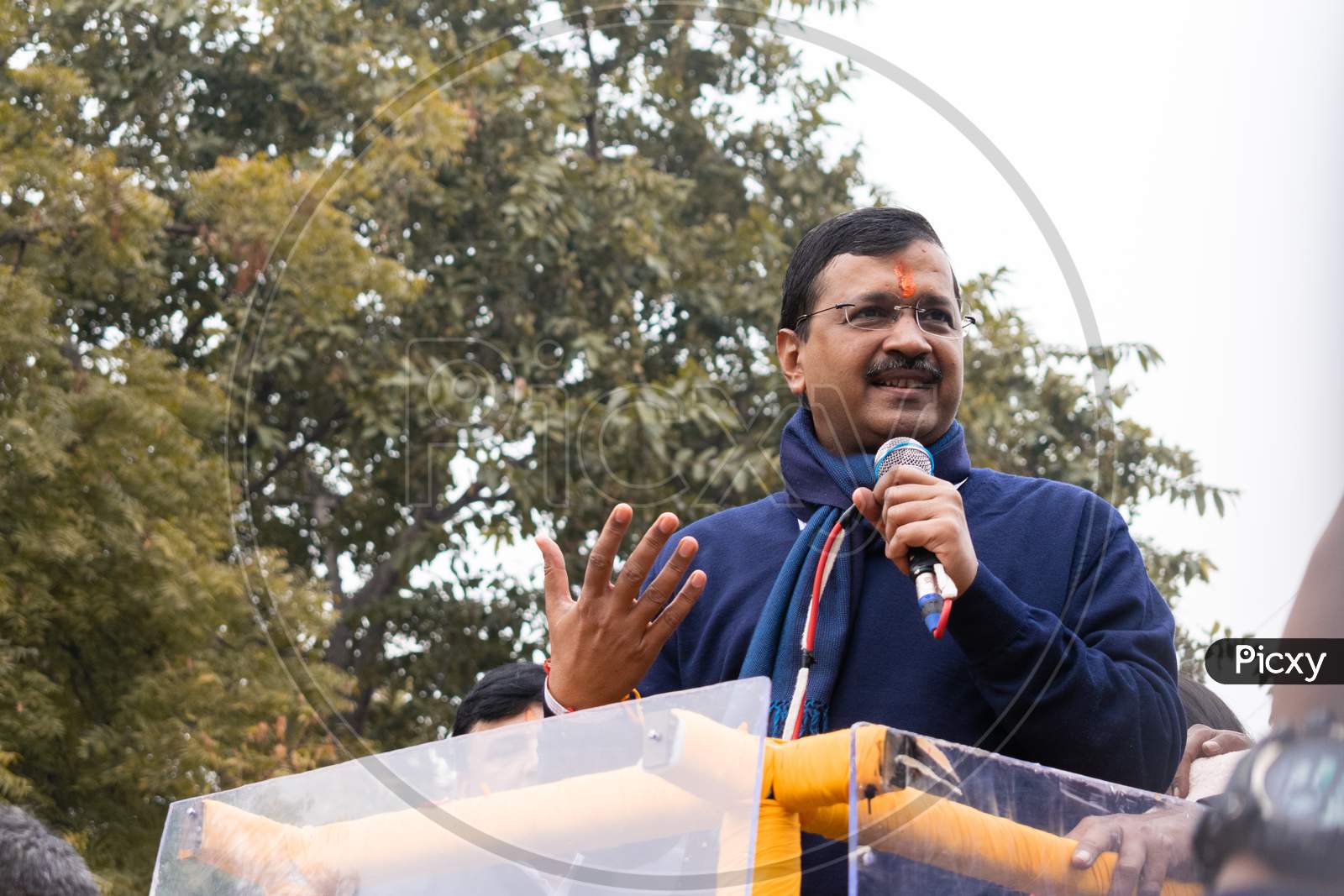Arvind Kejriwal, national convener of the Aam Aadmi Party AAP, addressing people during a campaign for Delhi Assembly Election 2020