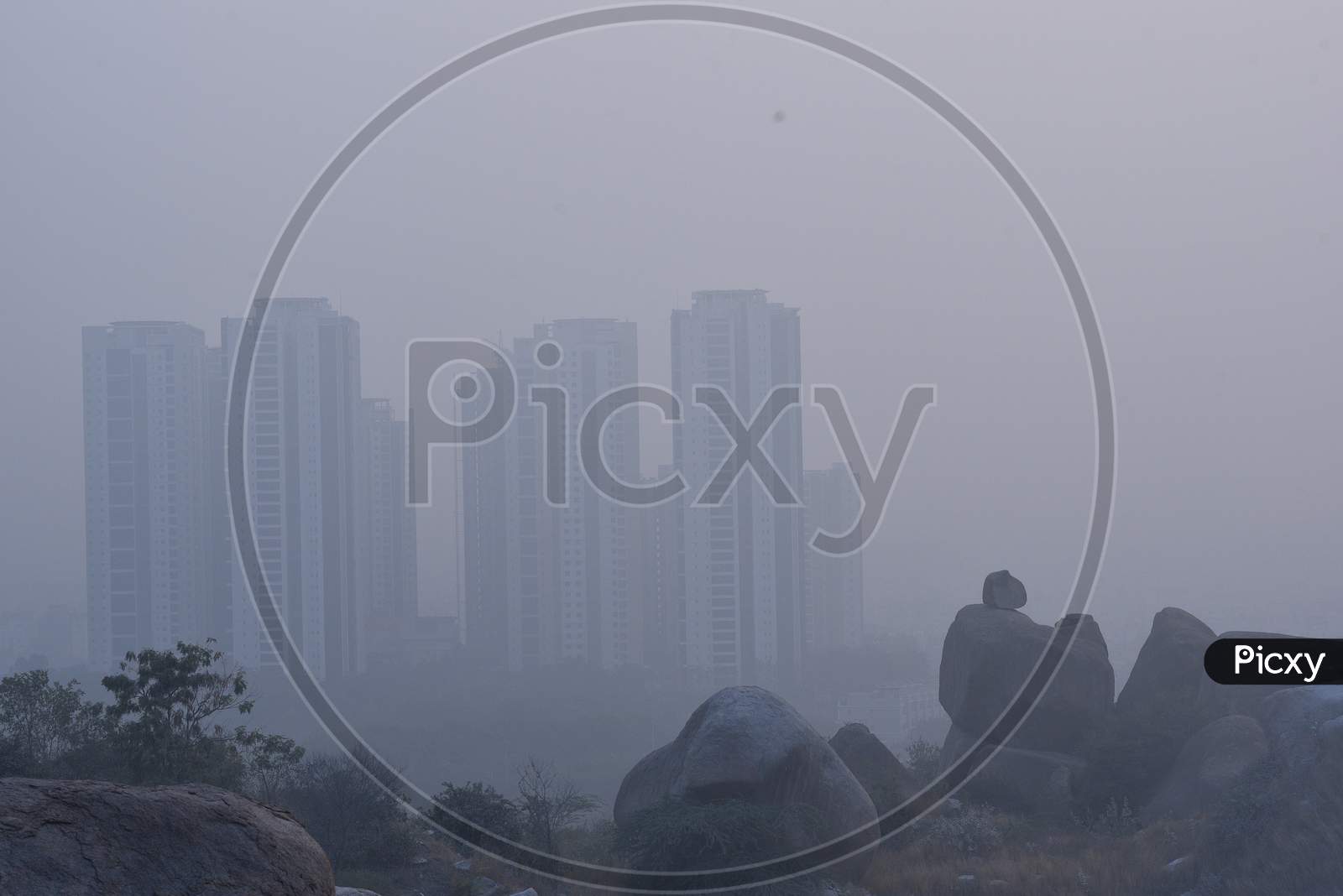 A View of  High Rise Buildings From Kajaguda Hills, Hyderabad