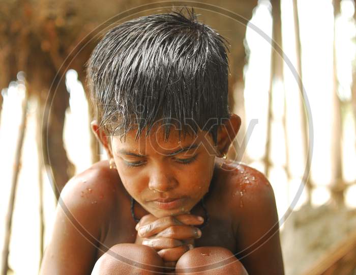 Indian little boy during a bath