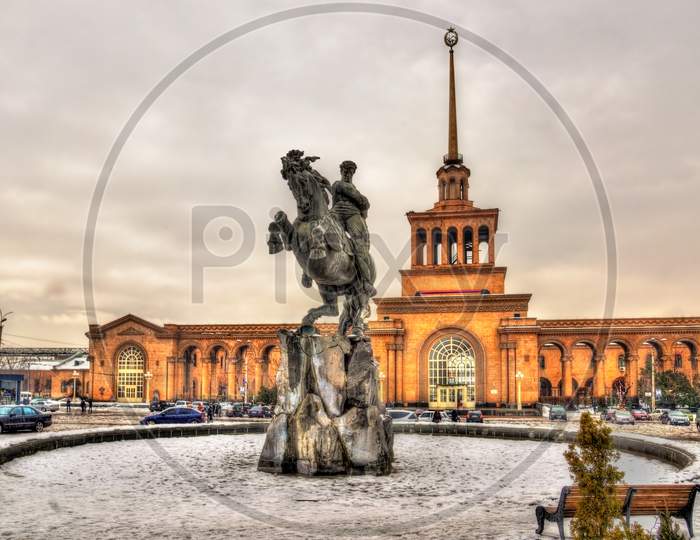 David Of Sassoun Statue And Yerevan Railway Station