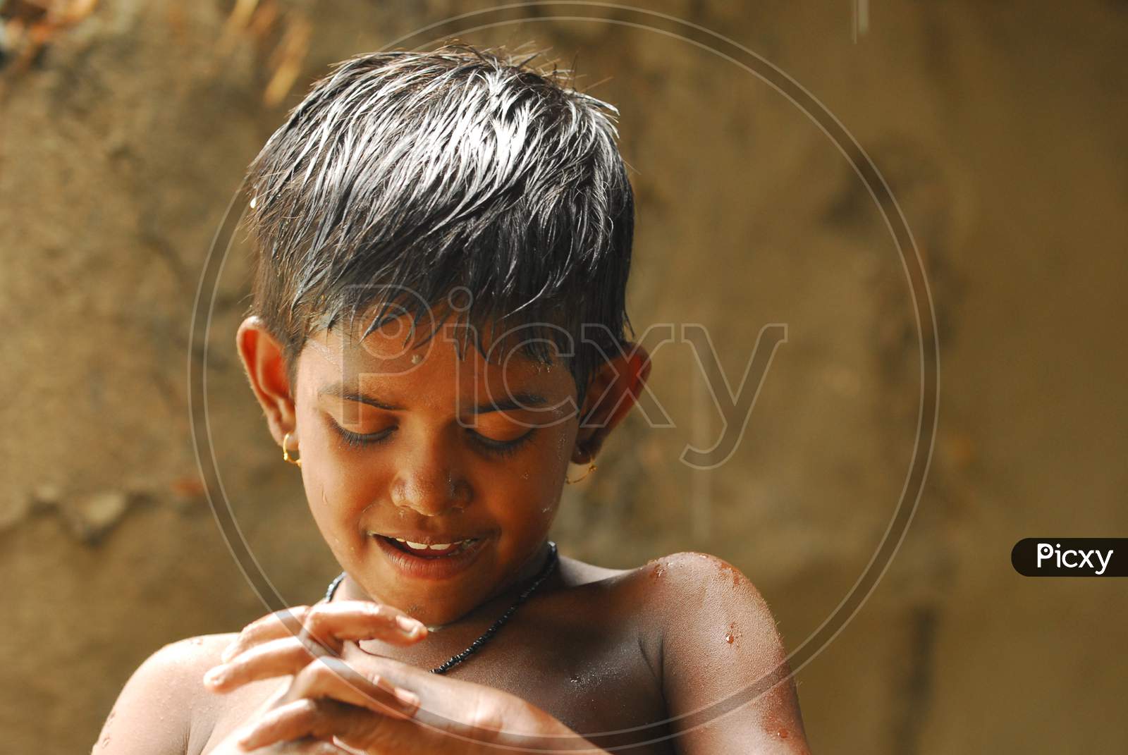 rural little girl bathing 