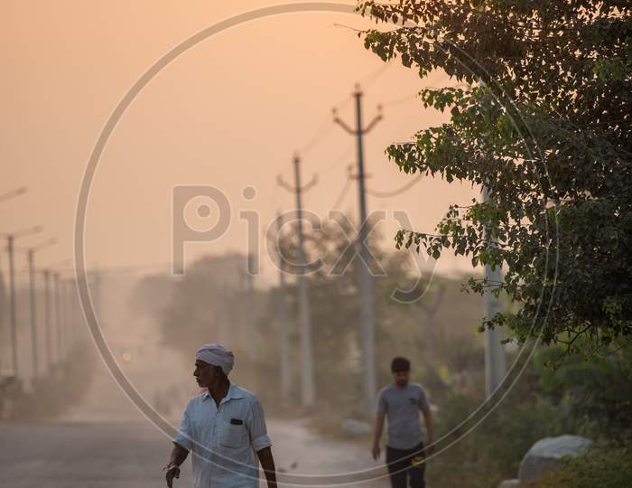 Morning Walkers  Walking on Kaithalapur Road On an Winter Morning