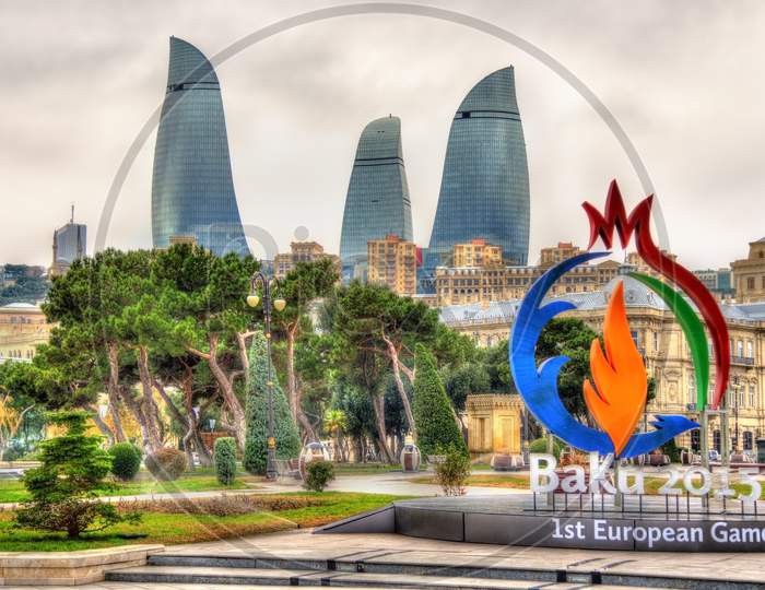 Image Of Emblem Of 'Baku 2015' European Games At The Caspian Seashore ...