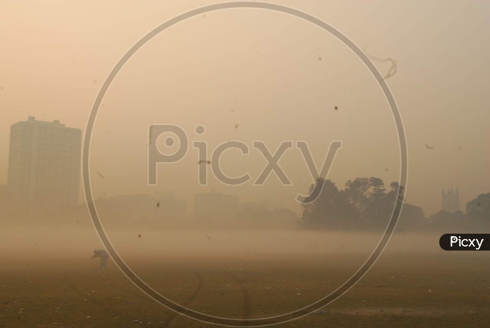 Indian man during heavy fog in the ground