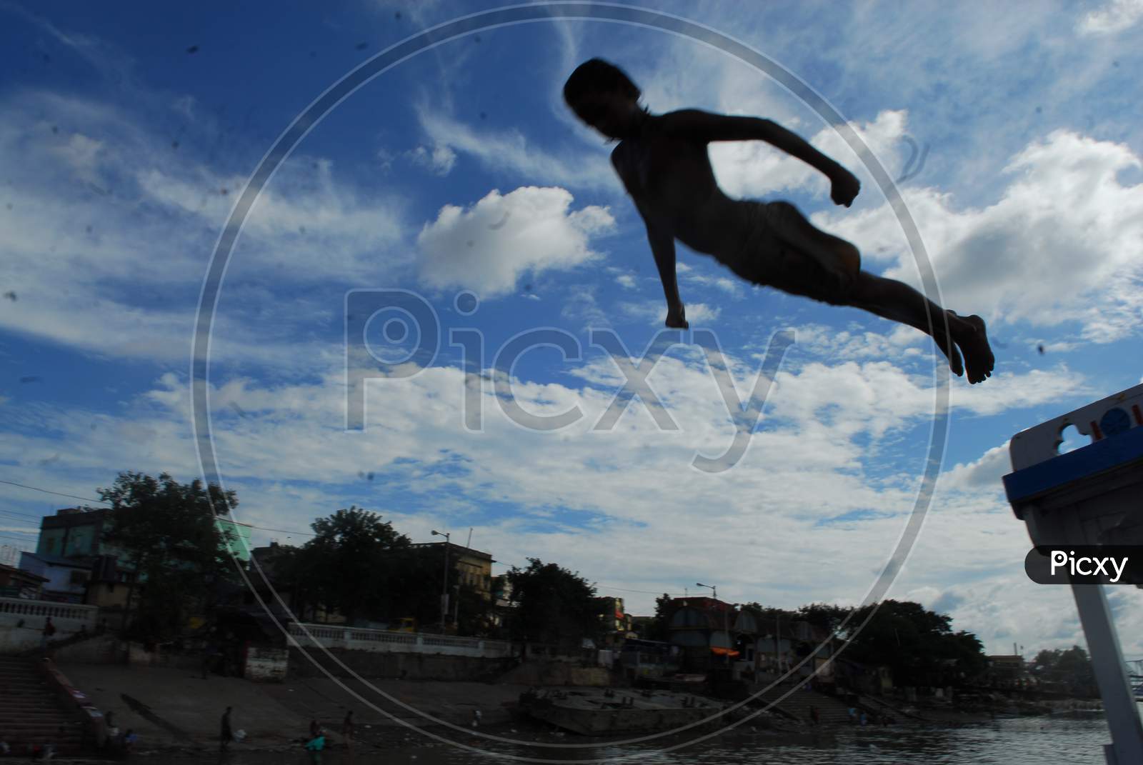 Indian Rural Village Boys Jumping In River And Swimming