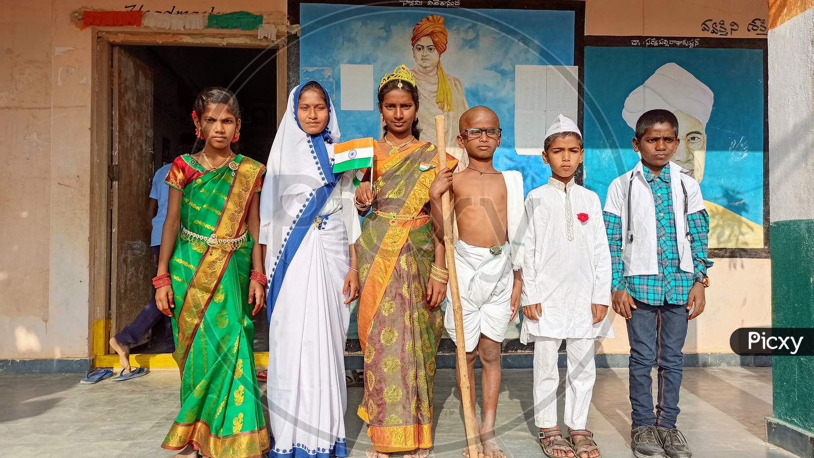 Indian School Children in Indian national Leaders Getup During  Republic Day celebrations  in Government Schools