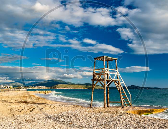 Baywatch Chair On A Beach In Saranda, Albania