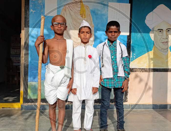 Indian School Children in Indian national Leaders Getup During  Republic Day celebrations  in Government Schools
