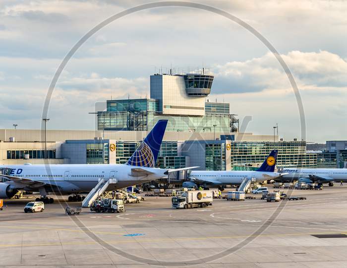 Aircrafts At The Frankfurt International Airport.