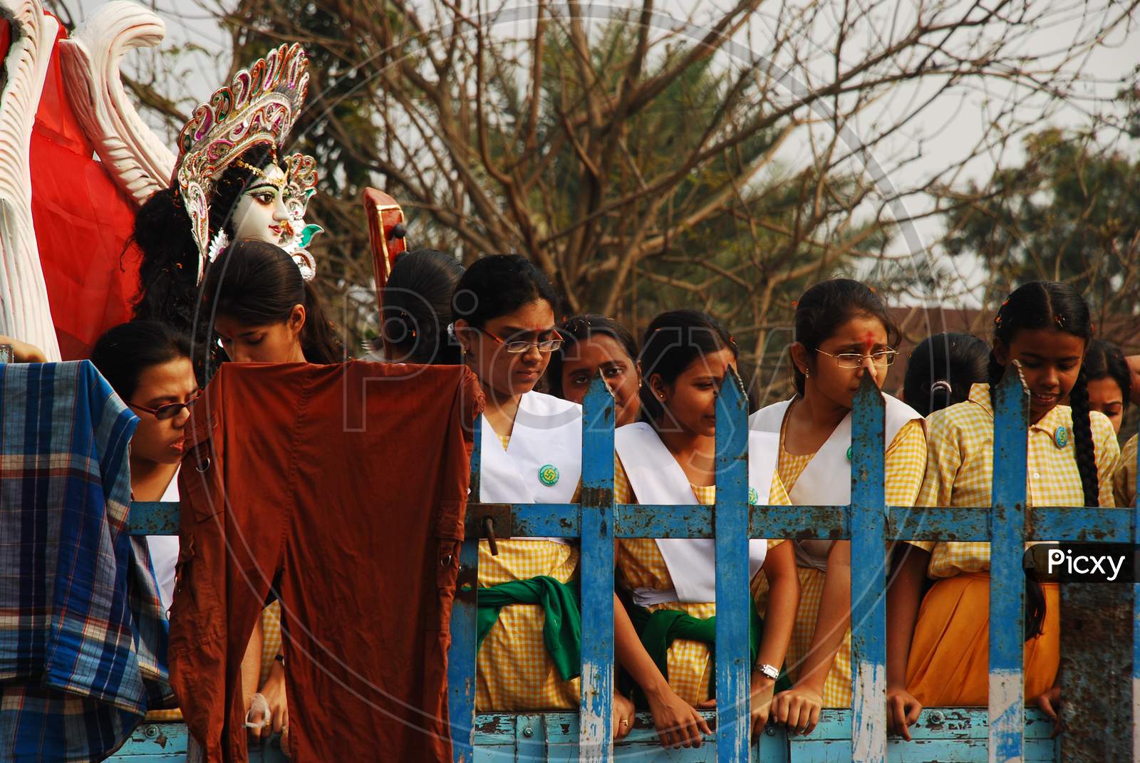 College students during Durga Visarjan