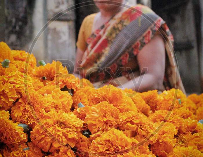 Marigold Flowers In an Vendor Stall