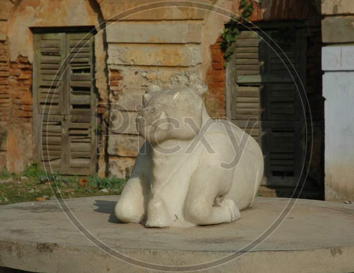 A Cow statue in Adinath Temple